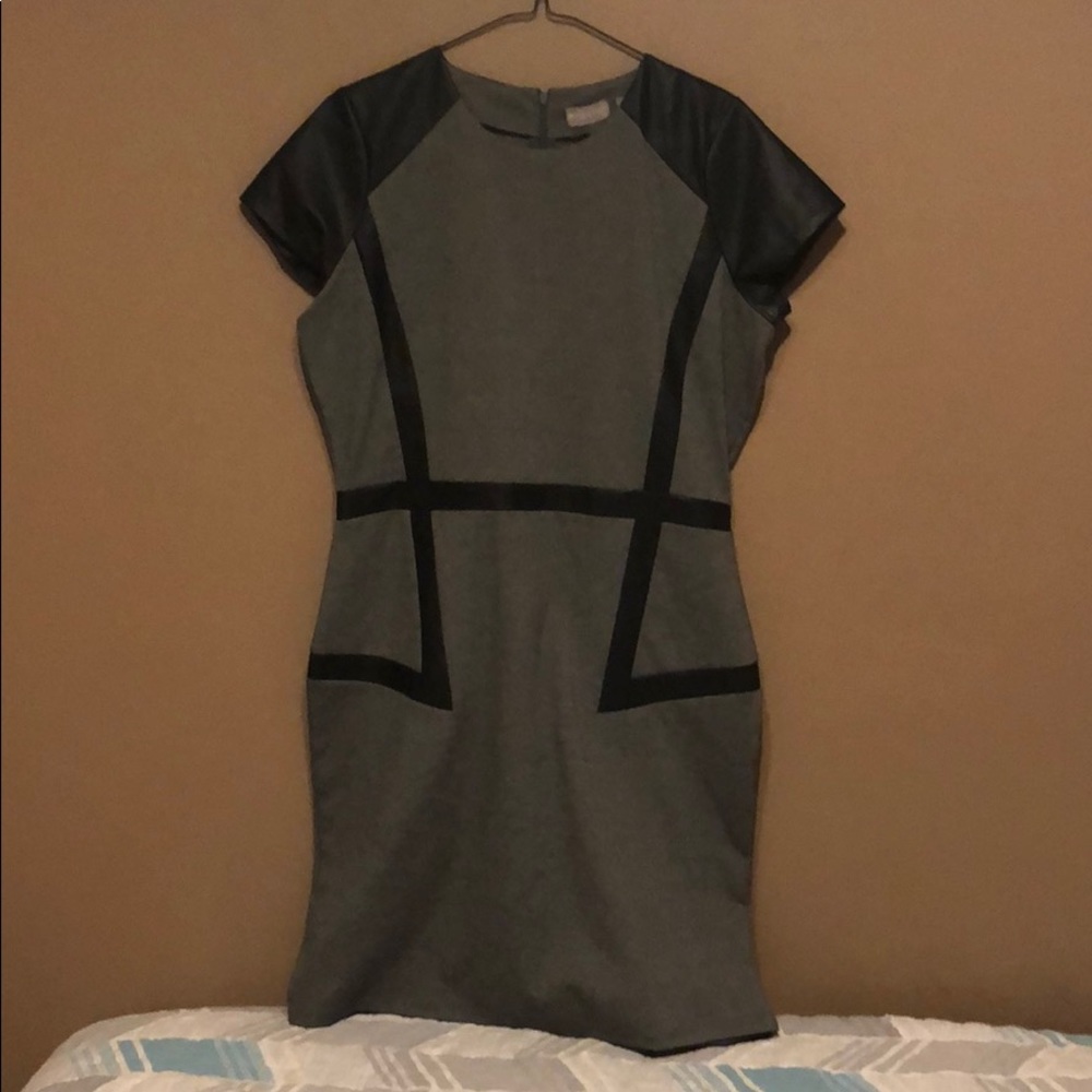 Grey with black leather dress